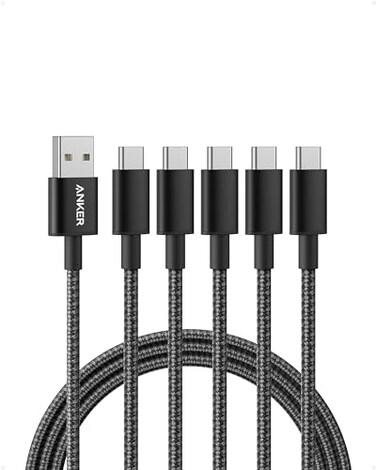 Anker Cable 5 Pack 6FT USB A to USB C Cable for iPhone 17 SeriesSamsung Galaxy S10 S10 LG V30 Beats Fit Pro and More Black