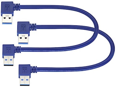AAOTOKK 2 Pack 90 Degree Right Angle USB 30 A Male to USB Male Charging Data Transfer Cable 03M1ftBlue for Hard Drive Printers Laptops More