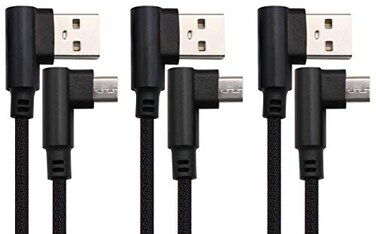 AAOTOKK 3 Ft 90 Degree Micro USB Cable Right Angle USB 20 Micro Male NylonBraided Fast Sync Charging Cord Compatible with Android Samsung LGHuawei Smartphones MoreBlack3Pack