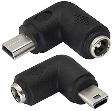 AAOTOKK 90 USB Right Angle Mini USB Male to DC 55x21mm Barrel Power Connector 5V Charger 2Pack