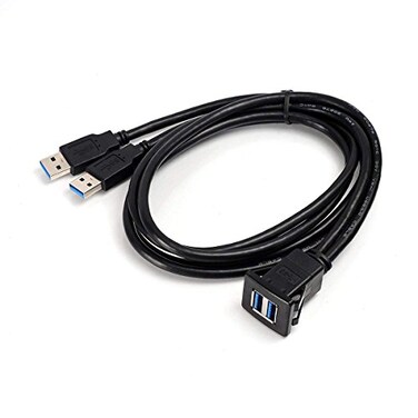 Kework 33 Feet Dual USB 30 Ports Flush Mount Cable 2 Ports USB 30 Male to Female Panel Dash Mount Extension Cable for Car Boat Motorcycle