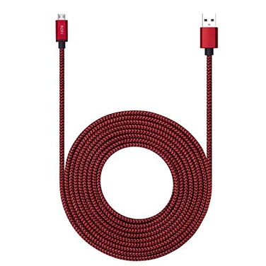 RoFI Micro USB Cable 15ft with 3A Fast Charging Extra Long and Extremely Durable Nylon Braided Charger Cord for Galaxy S7S6J8J7 Note 5KindleLGPS4CameraXbox One and More Red