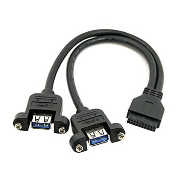 NFHK USB 30 Dual Ports A Female Screw Mount Type to Motherboard 20pin Header Cable Black