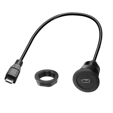 QIANRENON Micro USB Threaded Fixed Mount Charging Short Cable Adapter Micro USB Male to Female Flush Mount Data Connector Cable 480Mbps 5V 2A Dashboard Car RV Boat Desktop 30cm118in