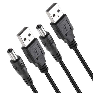 TENINYU USB 20 A Male to DC 55x21mm 5 Volt 24AWG DC Connector Charge Barrel Jack Power Cable Black 3FT Max 25 Ampere Power Cable Center PIN Positive2Pack