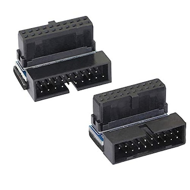 GELRHONR Right Angled Motherboard Adapter USB 30 20 pin Male to Female Front Panel Header Adapter Desktop Motherboard 90 Degree USB 19Pin Motherboard Internal Black 2PCS