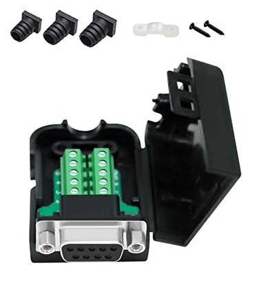 DTECH DB9 Breakout Connector DB9 Female RS232 Serial Adapter Solderless Module Board with Terminal Block Case Nuts and Tail Pipes DB9 Female Nuts