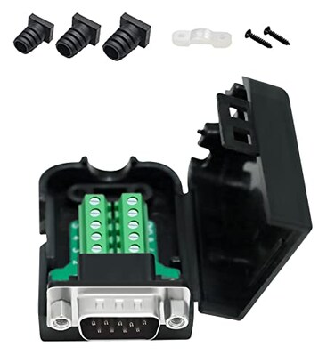 DTECH DB9 Breakout Connector Male RS232 Connector Kit Serial Adapter DB9 Solderless Module Board with Terminals Block Case Nuts and Tail Pipes DB9 Male Nuts