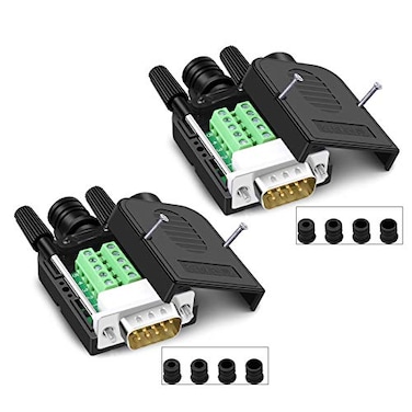 ANMBEST 2PCS DB9 Solderless Connector RS232 DSUB Serial to 9Pin Port Terminal Male Adapter Connector Breakout Board with Locking Housing