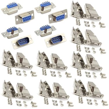 Ltvystore 16Pcs RS232 Parallel Serial Port DB9 9 Pin D Sub MaleFemale Connector Metal DB9 Shell Cover