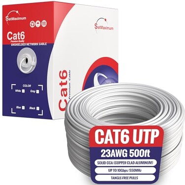 Cables Direct Online 500FT CAT6 Solid Cable 550Mhz Ethernet LAN UTP 23AWG RJ45 Network Copper Clad Aluminum Wire Bulk White