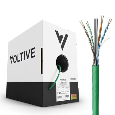 Voltive Cat6 Ethernet Cable Riser CMR Green 1000ft 23AWG 4 Pair Solid Bare Copper UTP 600MHz UL Certified ETL Verified V123211