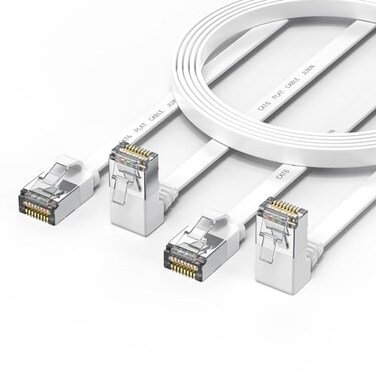 JUXINICE 90 Degree Cat 6 Ethernet Cable Flat 6FT 2 Packs Right Angle Down Angle Cat6 Internet Network Cable Ethernet Patch Cable Short Computer LAN Cable White