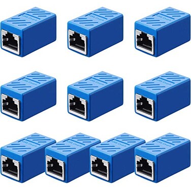 Frienda 10 Pieces RJ45 Coupler Ethernet Extension Adapter Network Connector for Cat7Cat6Cat5eCat5 Ethernet Network Cable Coupler Female to Female Blue