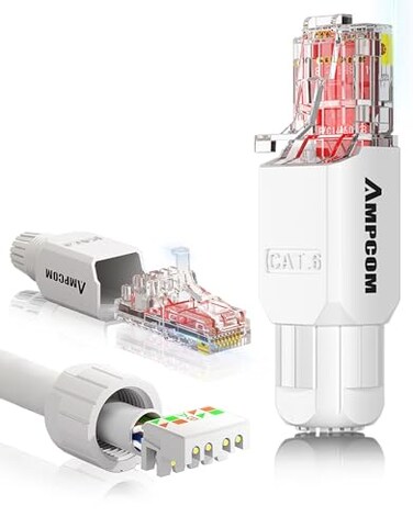AMPCOM Cat6 Tool Free RJ45 Connector UTP Field Termination Modular Plug for 2326 AWG Unshielded Ethernet Cable White 12 Pack