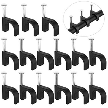 AOPOCKAN TECH Cable Clips Black 100 Pieces Ethernet Cable Clips with Steel Nails 8mm Cord Holder for Cat8 Cat7 Cat6 Round Ethernet Cable 032 inch