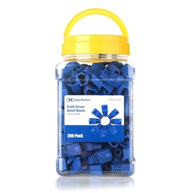 Cable Matters 200Pack Cat6 Cat5e RJ45 Strain Relief Boots RJ45 Boot Cat 6 Boot Cat6 Ethernet Boots Blue Suitable for 65mm 025in Ethernet Cables