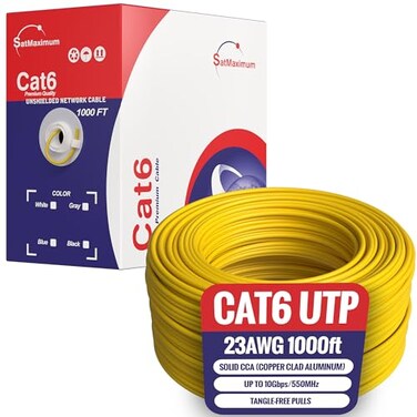 Cables Direct Online CAT6 Cable 1000ft Pull Box Solid Ethernet LAN UTP Cable 23AWG 550Mhz RJ45 Network CCA Copper Clad Aluminum Wire Bulk Yellow
