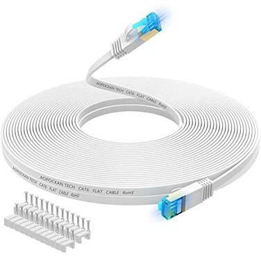 AOPOCKAN TECH Cat 6 Ethernet Cable 75 ftFlat Internet Network LAN Patch Cords Solid Cat6 High Speed Computer Wire with Clips Snagless Rj45 Connectors for ModemRouterPS4 Faster Than Cat5Cat5e 75ft Whit