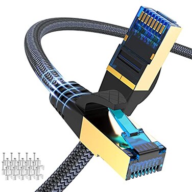 Ciwoda Cat 8 Ethernet Cable 50ft Outdoor Indoor Nylon Braided Cat 8 Cable Heavy Duty 26AWG 40Gbps 2000MHz SFTP Patch Cord for Xbox POE PS5 Router