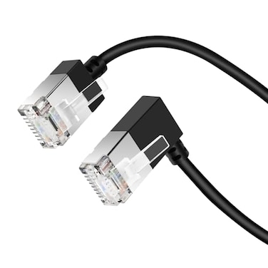 Dutevolns Flexible Cat 6 Ethernet Cable 90 Right Angled 16 Feet Ultra Thin Slim Rj45 LAN Cord up to High Speed 10Gbps 550MHz for Mac PC Router Windows Black