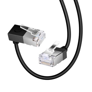 Dutevolns Ultra Thin Cat 6 Ethernet Cable 90 Downward Angle 16 Feet Flexible Slim Rj45 Cat 6a LAN Cord Gigabit Applicable for PC Router Ps45 Black