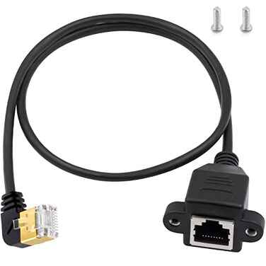 Duttek 90 Degree Ethernet Extend Cable Cat 8 RJ45 Ethernet Adapter Cable 90 Degree Left Angled Male to Female Network Extension Adapter Cable with Screw Panel Mount for Hub Routers 165ft50CM