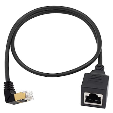 Duttek Cat8 Network Extension Cable 40Gbps 90 Degree Down Angle RJ45 Male to Female Shielded Ethernet Connector Extension Cable Extreme Thin for Router Modem 165FT50CM