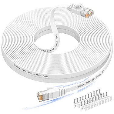 Folishine 50 ft Ethernet Cable Cat 6eCat 6 High Speed Flat White Shielded LAN Cable for Ethernet Network Switch PS4 and Modem