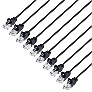 INTELLINET NETWORK Intellinet Slim Cat6 Ethernet Network Patch Cable 10Pack 10Gbps 250MHz Snagless Boot 30AWG Pure Bare Copper Wire GoldPlated Contacts 10ft 10 Pack Black