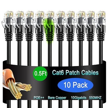 Lysymixs Cat6 Ethernet Patch Cable 05 ft 10 Pack Cat6 Patch Cable for Data Centers Cat 6 Patch Cable 10G Network Patch Cables for Home and Enterprise Network Black