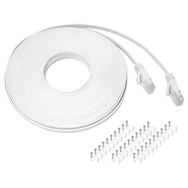 REXUS Cat 6 White Flat Shielded Ethernet Network Cable 50 FT High Speed 10Gbps LAN Wires Internet Patch Cable with RJ45 Connector Faster Than Cat5Cat5e C6F150B