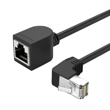 RHCXCYTJ CAT6 Ethernet Extension Cable90 Degree RJ45 Cords Shielded Male to Female Ethernet Patch CableSupport Bandwidth Up to 250mhz16ftBlack Down Angle