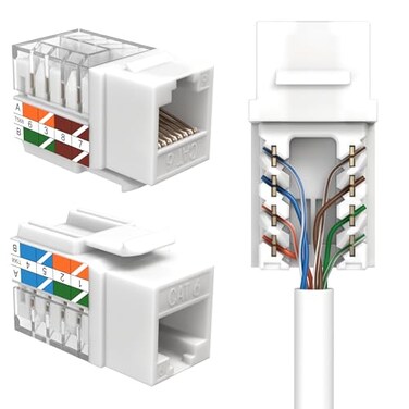 SATMAXIMUM 10 Pack Cat6 Keystone Ethernet Wall Jacks RJ45 Punch Down Slim Profile UTP White 45 Degree for Patch Panel Wall Plate Supports Up to 10Gbps