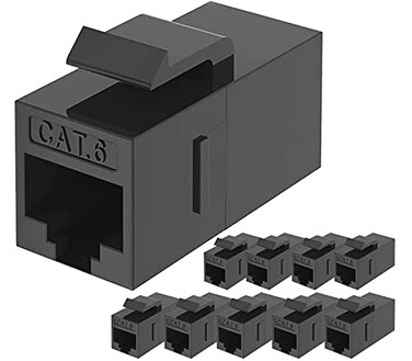 Tedgetal Cat6 Keystone Coupler RJ45 Ethernet Jack Insert 10 Pack Coupler Female to Female Inline Extender Black