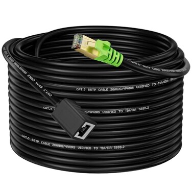 Weetcoocm Ethernet Extension Cable 25ft Network Cat6a Extension Patch Cable RJ45 Cords Shielded Male to Female Connector 25FT