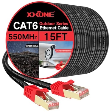 XXONE Outdoor Cat 6 Ethernet Cable 15ft 26AWG HeavyDuty Cat6 Networking Cord Patch Cable RJ45 LAN Wire Cable FTP Waterproof Direct Burial