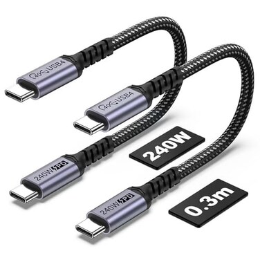 SUMPK 1FT USB 4 Cable 2 Packs 240W USB C to USB C Cable 40Gbps High Speed Data Transfer and Single 8K or Dual 4K Display Video Output Compatible with Thunderbolt 4 MacBook Pro iPhone 1516 Plus