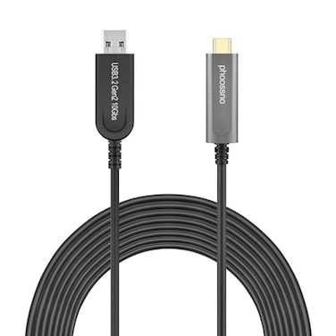 phoossno USB A to C Fiber Optical Extension Cable USB 32 Gen2 10Gbps 15M 50FT Compatible with Microsoft Azure Logitech Camera Aver Vaddio Barco ClickShare Touch Screen Kinect Oculus VR Intel RealSense