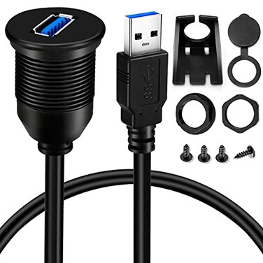BATIGE Single Port USB 30 Male to Female AUX Car Mount Flush Cable Waterproof Extension for Car Truck Boat Motorcycle Dashboard Panel 3ft 2 Pack