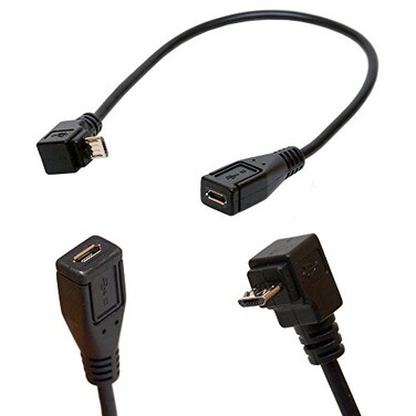 BSHTU Micro B 5 Pin Right Angle 90 Degree Extension Cable Male to Female Adapter 25cm Syncing Charging USB Cable UP