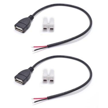 ELNONE 2PCS 03M1FT USB 20 Female Pigtail 2 Wire 20AWG USB DC Pigtail DIY Power Cable 5V 5A with 2Position Spring Wire Connector for USB Installed