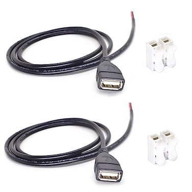 ELNONE 2PCS USB Pigtail Cable 33Ft1M USB 20 Female Jack to Openend 2 Wires 20AWG 5V 5A Black USB Power Cable DIY with 2Position Spring Wire Connector