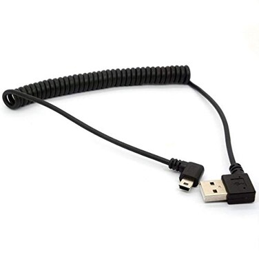 GLHONG Coiled Mini USB Cable 90 Degree Spring USB 20 to Mini USB Cable Cord Right Angle Charging and Sygn Mini USB Adapter Lead 15meter