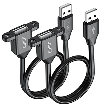 JUXINICE 2Pack USB20 Male to Female Extension Cable with Ears can be Fixed Various ChassisCabinetsPanels USB Extender WScrew nut for USB Panel Mount USB20 15FT