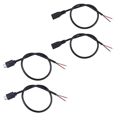 KSOPUERT 4 Pcs 1ft Black Micro USB 2 Wire Pigtail Cable 21A 5V 28AWG 2 Cores Power Pigtail Repair 2 Male 2 Female Plugs Included Charging Only No Data Transfer
