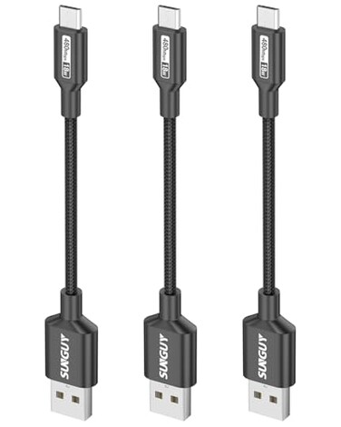 SUNGUY Short 6inch Micro USB Cables 3Pcs 05FT Android Charger Fast Charging Data Cord Compatible with Galaxy S6 S7 Edge Charging Station TV Stick PS4 Chromecast Android Phone Black