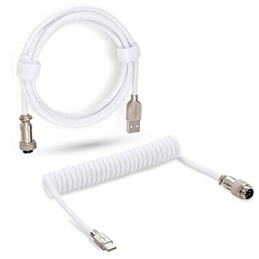 Twozoh USB C Keyboard Coiled Cable Braided Detachable Aviator Double Sleeve Type C Mechanical Keyboard Cable White