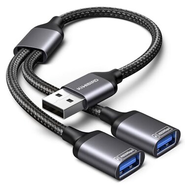KiwiBird USB Splitter 1 in 2 Out USB Splitter Cable Double Dual Port Adapter for Charging Power and Data 2 Port HUB for Laptop PC Smart TV Desktop Computer Mac PS5 PS4 Xbox Keyboard Mouse