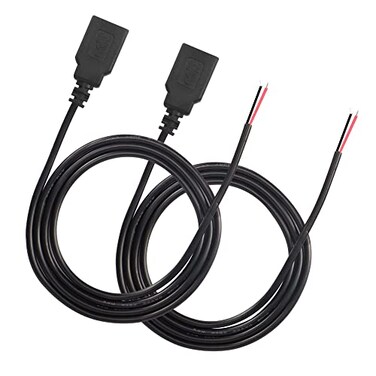 XMSJSIY USB 20 Female Pigtail Cable Extension Power Cable 22AWG 5V 3A USB A Socket to 2 Pin Bare Wire Open End Connector for DIY2 Pcs 1M
